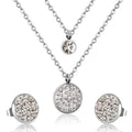 LUXUSTEEL Cubic Zirconia Jewelry Sets Stainless Steel Double Round Pendant Necklace Earring Sets Female Chain Jewelry Bijoux