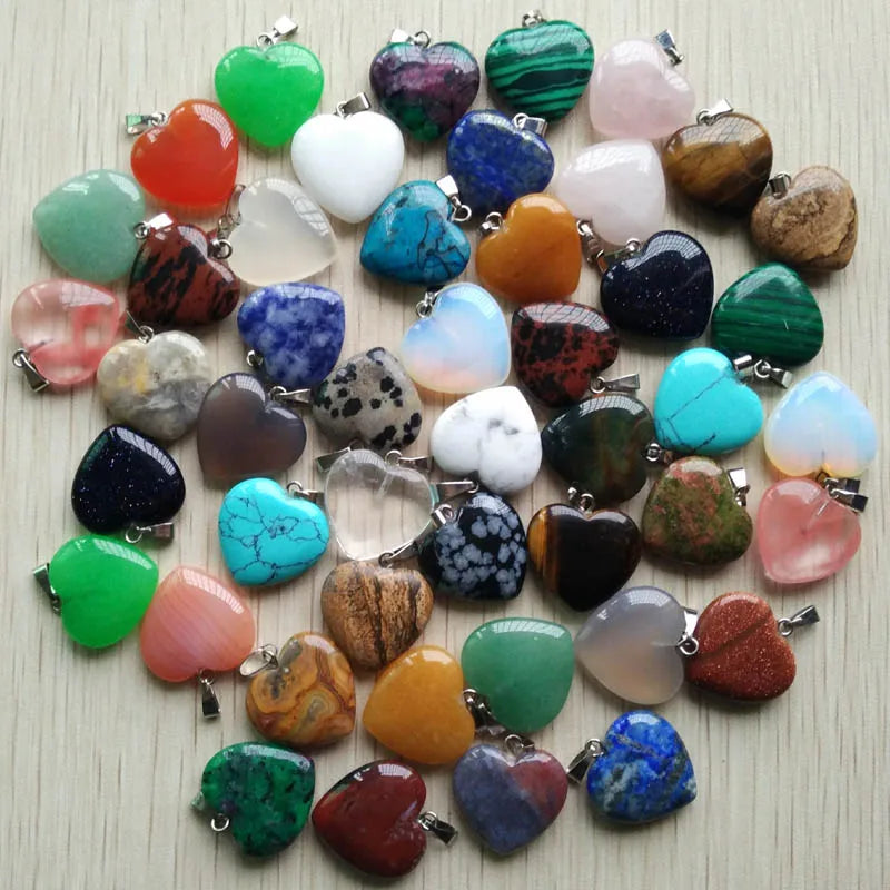 Wholesale 50pcs/lot Assorted Heart Natural Stone Charms Fashion Pendants 20mm for Jewelry Accessories Making Good Quality
