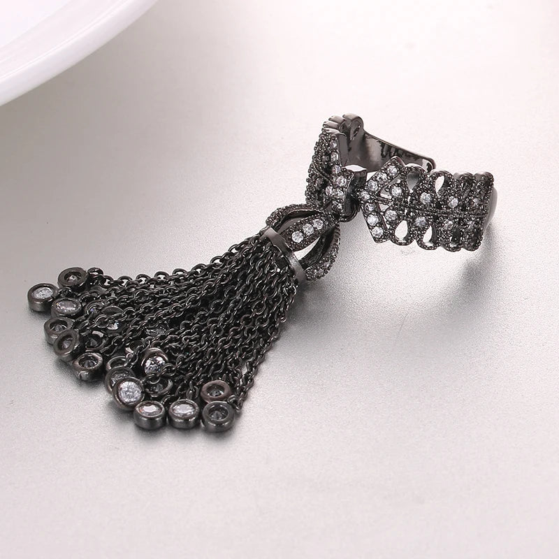 LXOEN Luxury Party Famous Brand Tassel Rings For Women Inlay Cubic Zirconia Adjustable Crown Ring Famous Brand Fashion bague