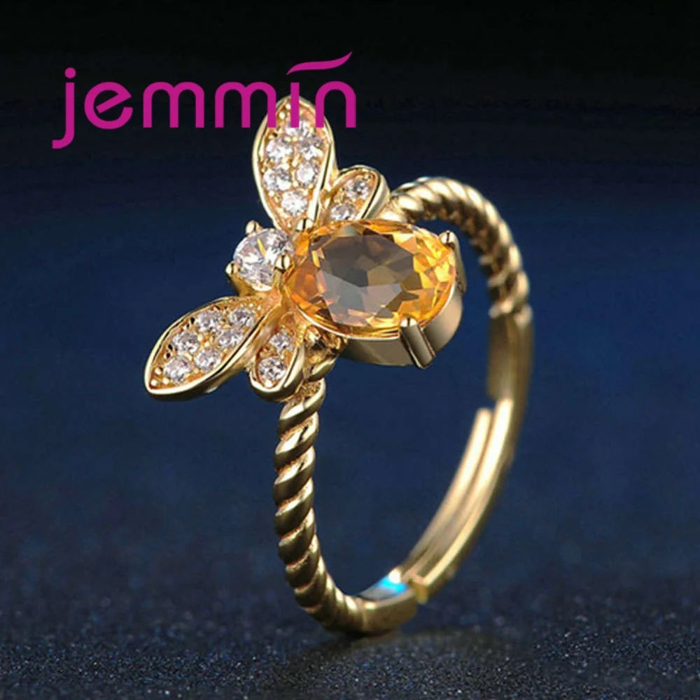 New Arrival Women Fashion Full Sets Bee Jewelry 925 Silver Trendy Gold Color Bracelet Earrings Pendant Necklace For Sale