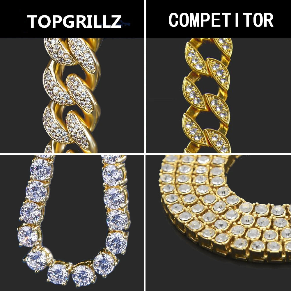 TOPGRILLZ 3mm-10mm Iced Out Bling AAA Zircon 1 Row Tennis Chain Necklace Men Hip Hop Jewelry Gold Silver Color Charms