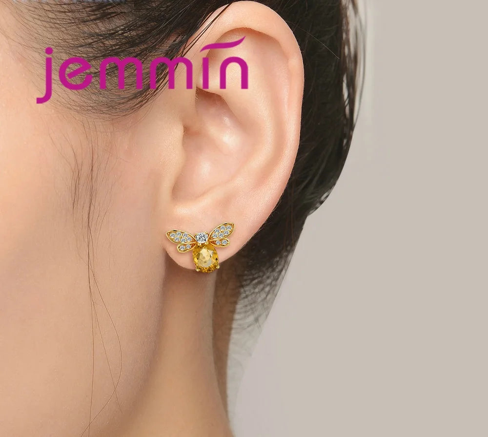 New Arrival Women Fashion Full Sets Bee Jewelry 925 Silver Trendy Gold Color Bracelet Earrings Pendant Necklace For Sale