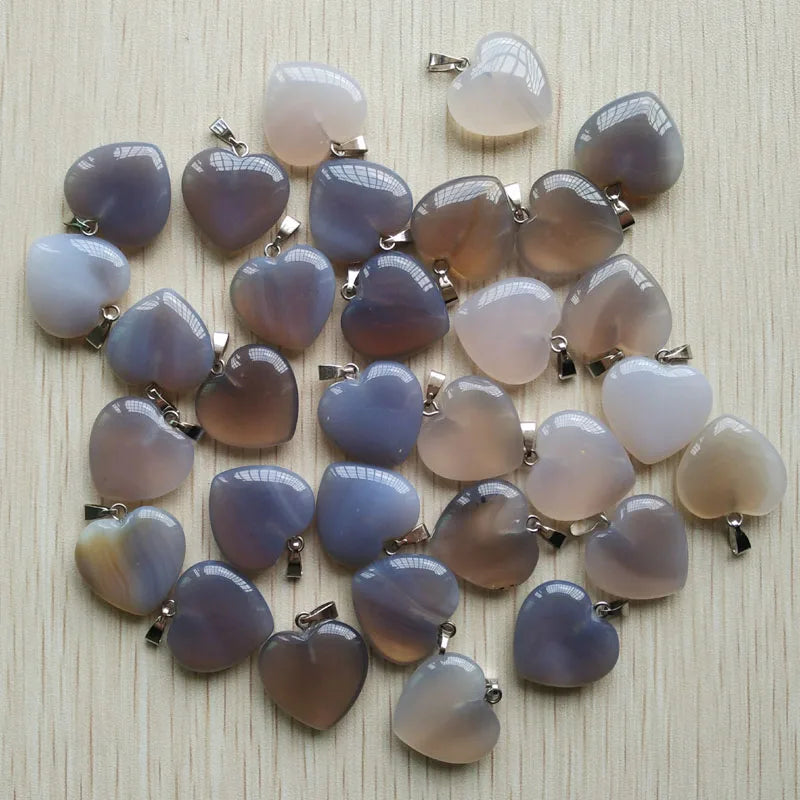 Wholesale 50pcs/lot Assorted Heart Natural Stone Charms Fashion Pendants 20mm for Jewelry Accessories Making Good Quality