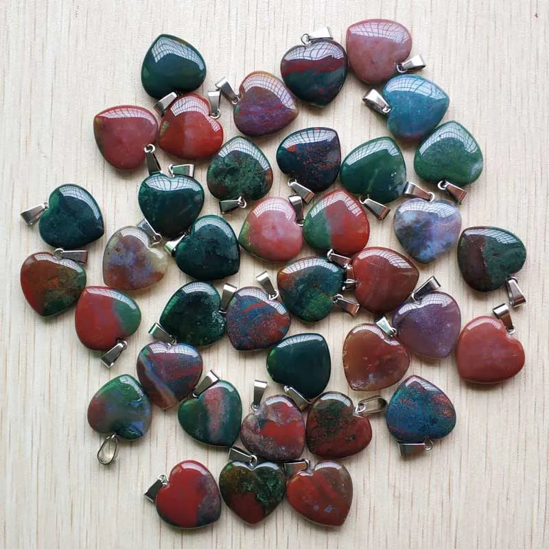 Wholesale 50pcs/lot Assorted Heart Natural Stone Charms Fashion Pendants 20mm for Jewelry Accessories Making Good Quality