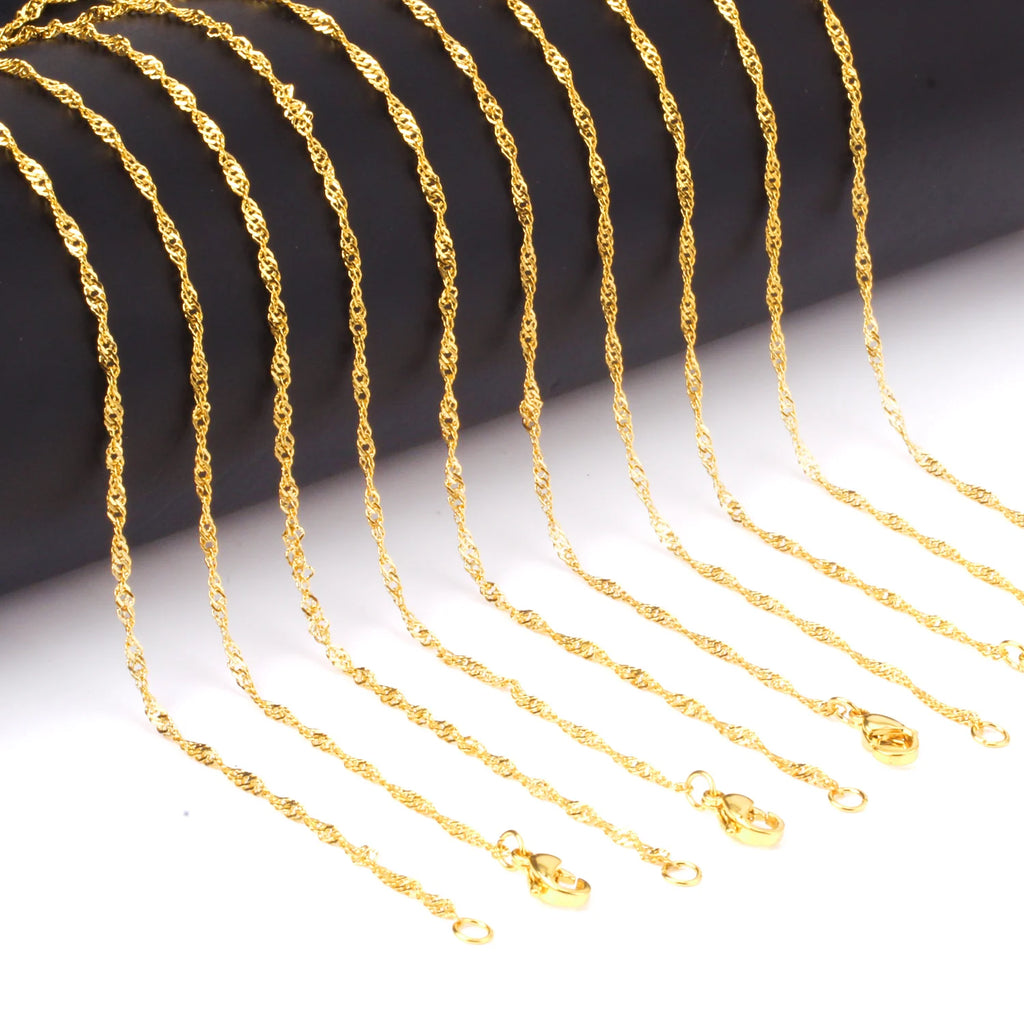 LUXUKISSKIDS Singapore Twisted Wholesale Chains Necklace 10pcs/lots Golden/Steel 2mm DIY Making Chain 18"20"22"24inch No Fade