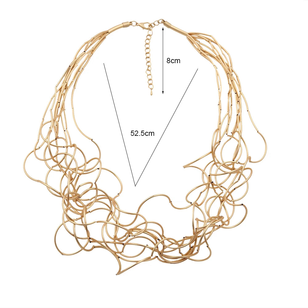 STRATHSPEY Fashion New Long Irregular Copper Tube Necklace For Women Statement Chunky Multi Lay Jewelry