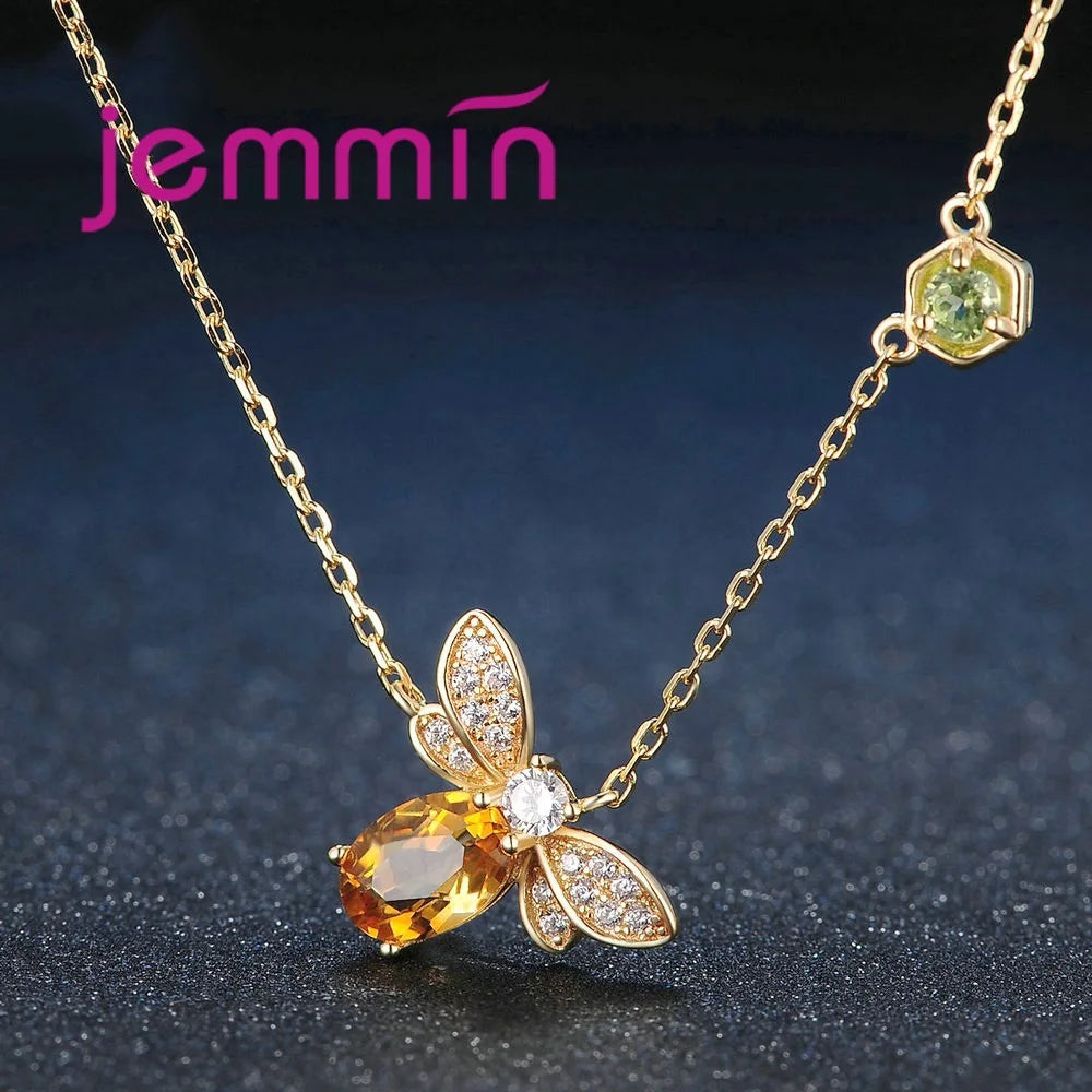 New Arrival Women Fashion Full Sets Bee Jewelry 925 Silver Trendy Gold Color Bracelet Earrings Pendant Necklace For Sale