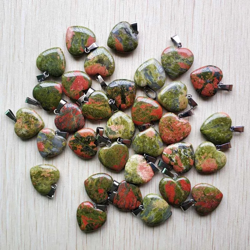 Wholesale 50pcs/lot Assorted Heart Natural Stone Charms Fashion Pendants 20mm for Jewelry Accessories Making Good Quality
