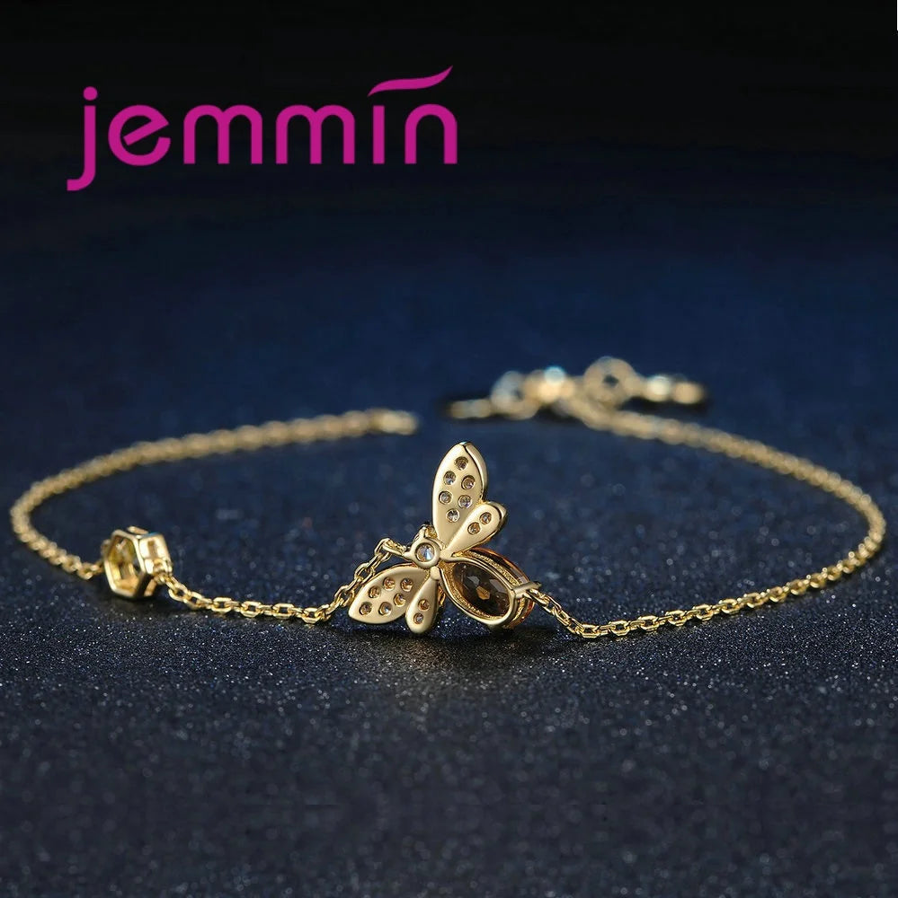 New Arrival Women Fashion Full Sets Bee Jewelry 925 Silver Trendy Gold Color Bracelet Earrings Pendant Necklace For Sale
