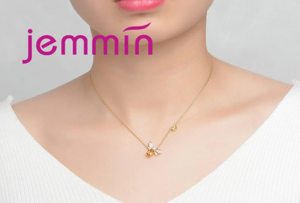 New Arrival Women Fashion Full Sets Bee Jewelry 925 Silver Trendy Gold Color Bracelet Earrings Pendant Necklace For Sale