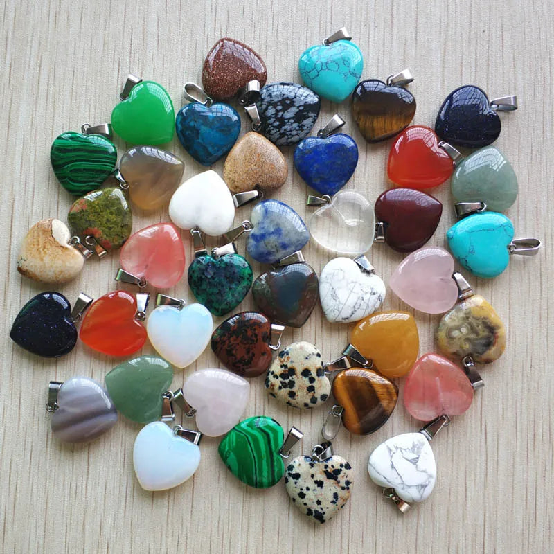 Wholesale 50pcs/lot Assorted Heart Natural Stone Charms Fashion Pendants 20mm for Jewelry Accessories Making Good Quality
