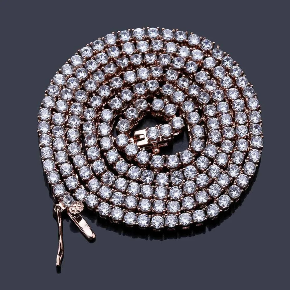 TOPGRILLZ 3mm-10mm Iced Out Bling AAA Zircon 1 Row Tennis Chain Necklace Men Hip Hop Jewelry Gold Silver Color Charms