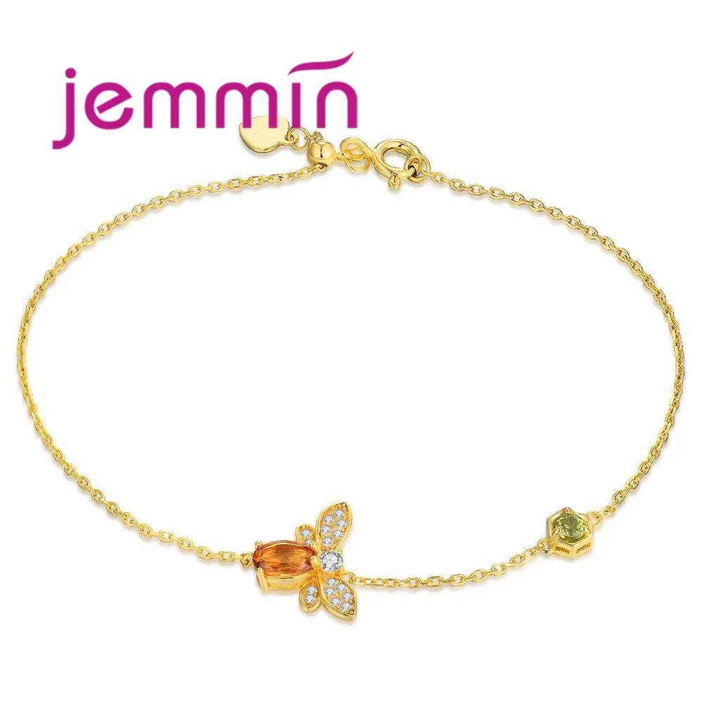 New Arrival Women Fashion Full Sets Bee Jewelry 925 Silver Trendy Gold Color Bracelet Earrings Pendant Necklace For Sale