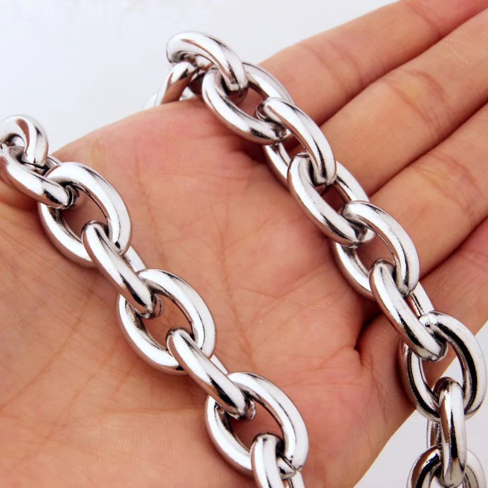 7"-40" Huge  Jewelry Men's 316L Stainless Steel Silver Color Big O Link Chain Necklace High Quality 8/11/13/15mm Not Fades