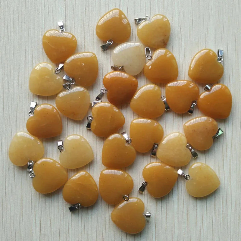Wholesale 50pcs/lot Assorted Heart Natural Stone Charms Fashion Pendants 20mm for Jewelry Accessories Making Good Quality