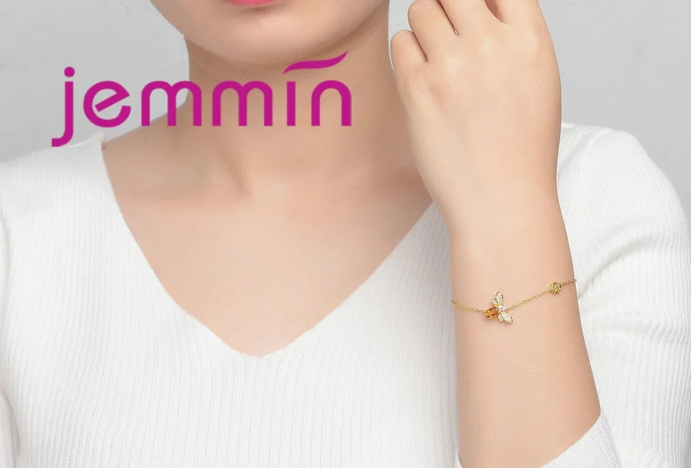 New Arrival Women Fashion Full Sets Bee Jewelry 925 Silver Trendy Gold Color Bracelet Earrings Pendant Necklace For Sale