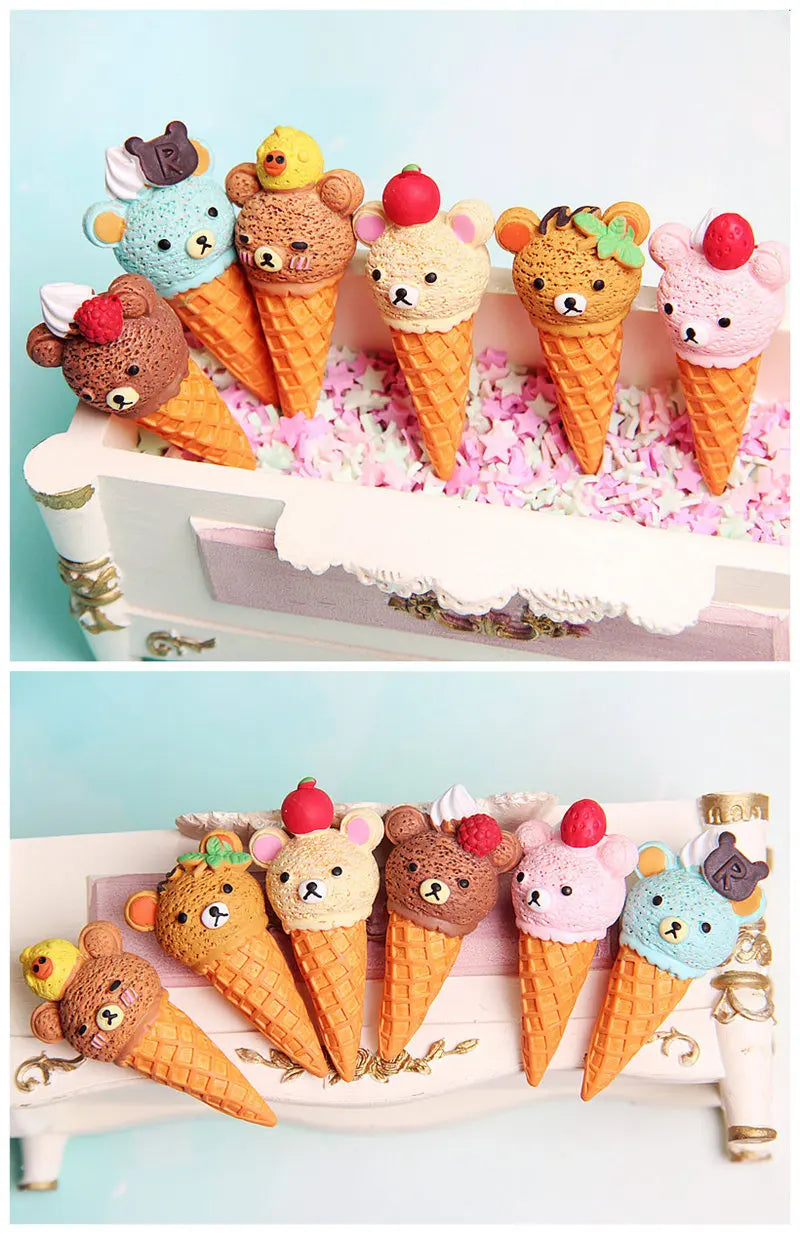 2pcs/lot Cute Scale Miniature Resin Ice Cream Cone Pretend Food For Dollhouse Play Kitchen Food