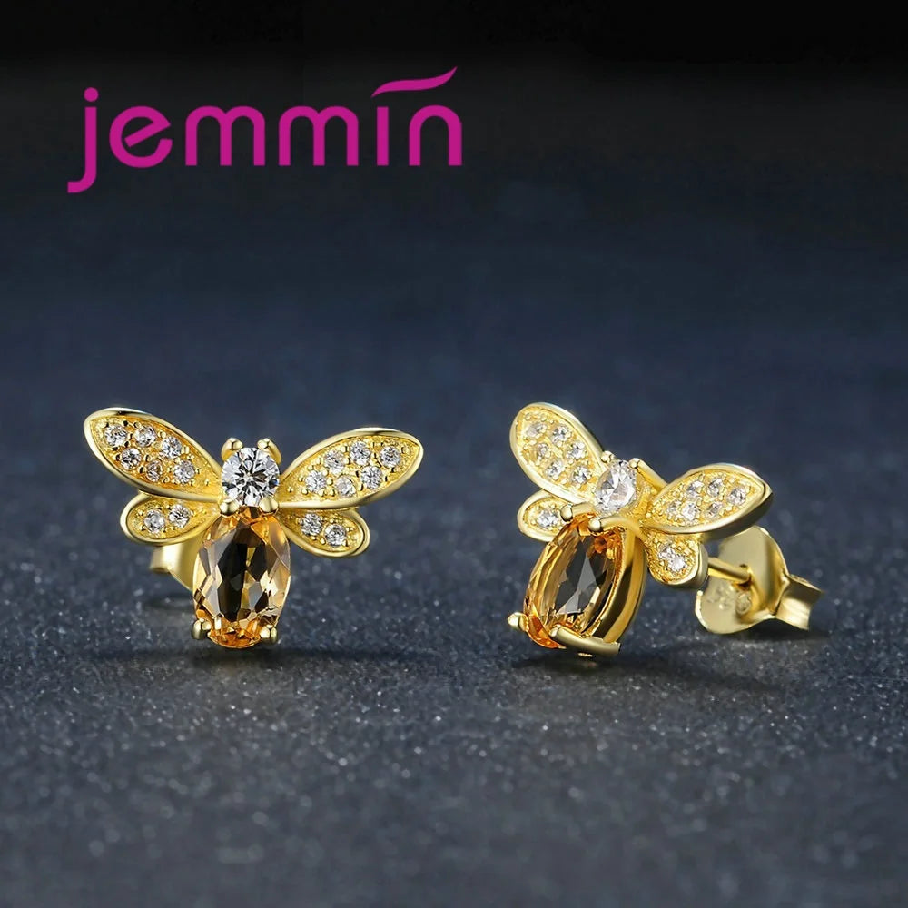 New Arrival Women Fashion Full Sets Bee Jewelry 925 Silver Trendy Gold Color Bracelet Earrings Pendant Necklace For Sale