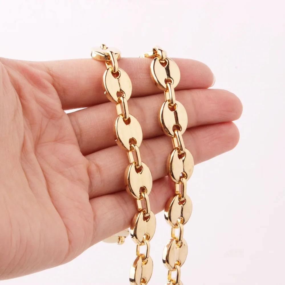 7/9/11mm 7-40" High Quality Mens Womens 316L Stainless Steel Silver Gold Color Coffee Bean Beads Chain Necklace or Bracelet