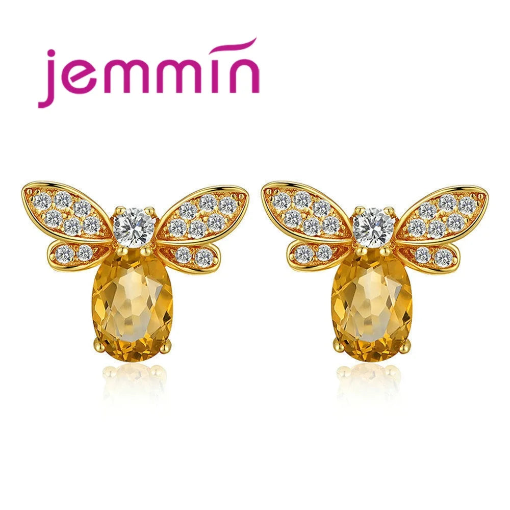 New Arrival Women Fashion Full Sets Bee Jewelry 925 Silver Trendy Gold Color Bracelet Earrings Pendant Necklace For Sale