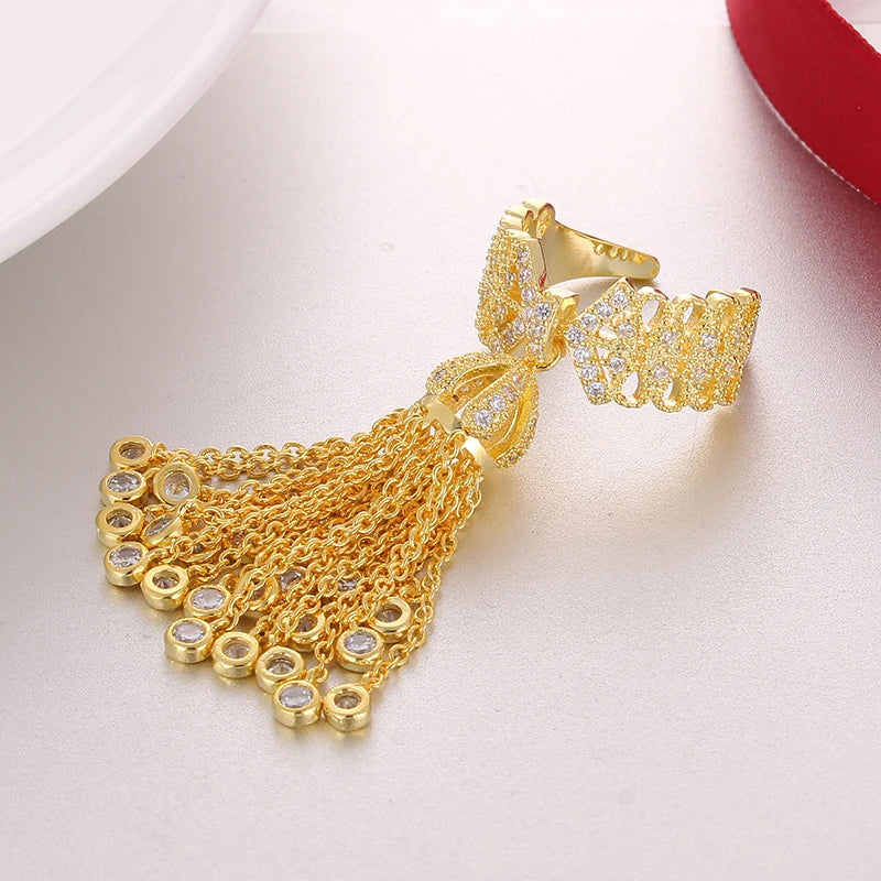 LXOEN Luxury Party Famous Brand Tassel Rings For Women Inlay Cubic Zirconia Adjustable Crown Ring Famous Brand Fashion bague