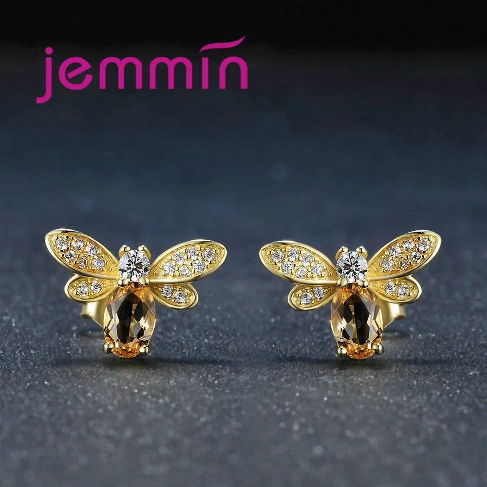New Arrival Women Fashion Full Sets Bee Jewelry 925 Silver Trendy Gold Color Bracelet Earrings Pendant Necklace For Sale