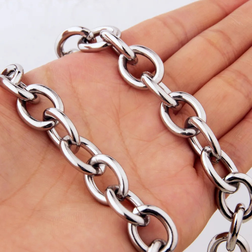 7"-40" Huge  Jewelry Men's 316L Stainless Steel Silver Color Big O Link Chain Necklace High Quality 8/11/13/15mm Not Fades