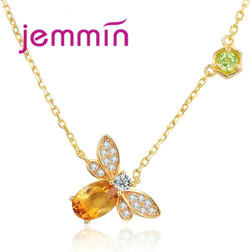 New Arrival Women Fashion Full Sets Bee Jewelry 925 Silver Trendy Gold Color Bracelet Earrings Pendant Necklace For Sale