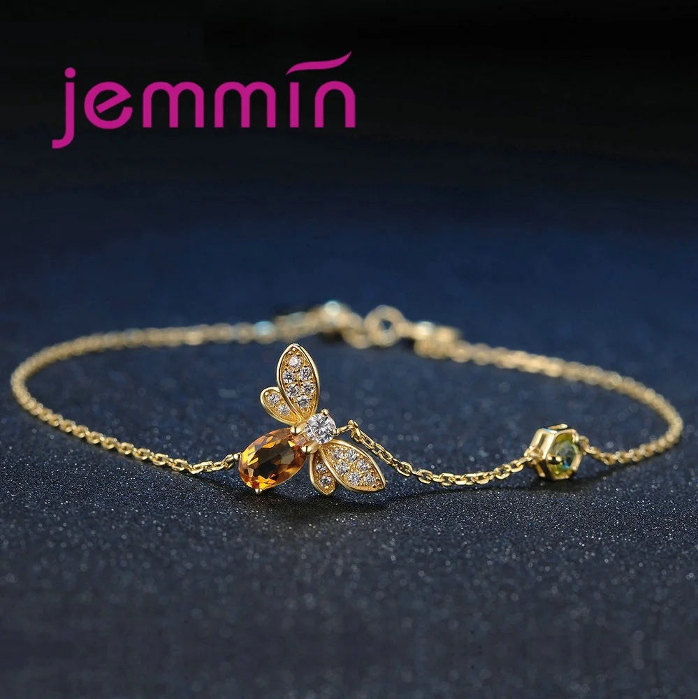 New Arrival Women Fashion Full Sets Bee Jewelry 925 Silver Trendy Gold Color Bracelet Earrings Pendant Necklace For Sale