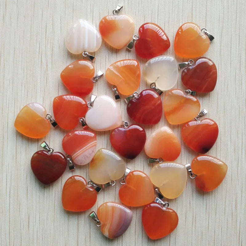 Wholesale 50pcs/lot Assorted Heart Natural Stone Charms Fashion Pendants 20mm for Jewelry Accessories Making Good Quality