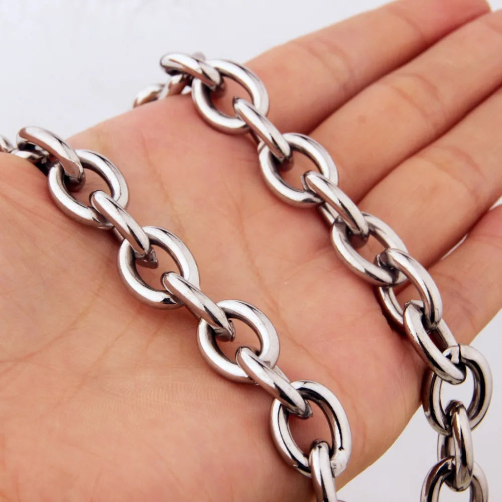 7"-40" Huge  Jewelry Men's 316L Stainless Steel Silver Color Big O Link Chain Necklace High Quality 8/11/13/15mm Not Fades
