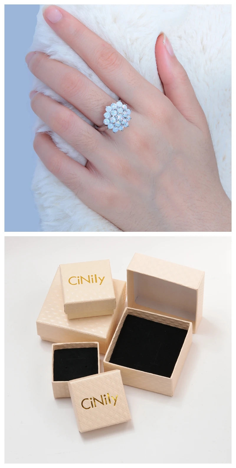 CiNily Luxury White Round Fire Opal Ring 925 Sterling Silver Flower Bloom Plant Big Ring Wedding Party Fashion Jewelry for Women