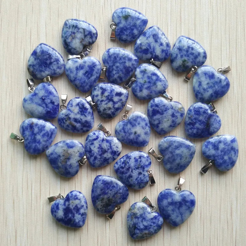 Wholesale 50pcs/lot Assorted Heart Natural Stone Charms Fashion Pendants 20mm for Jewelry Accessories Making Good Quality