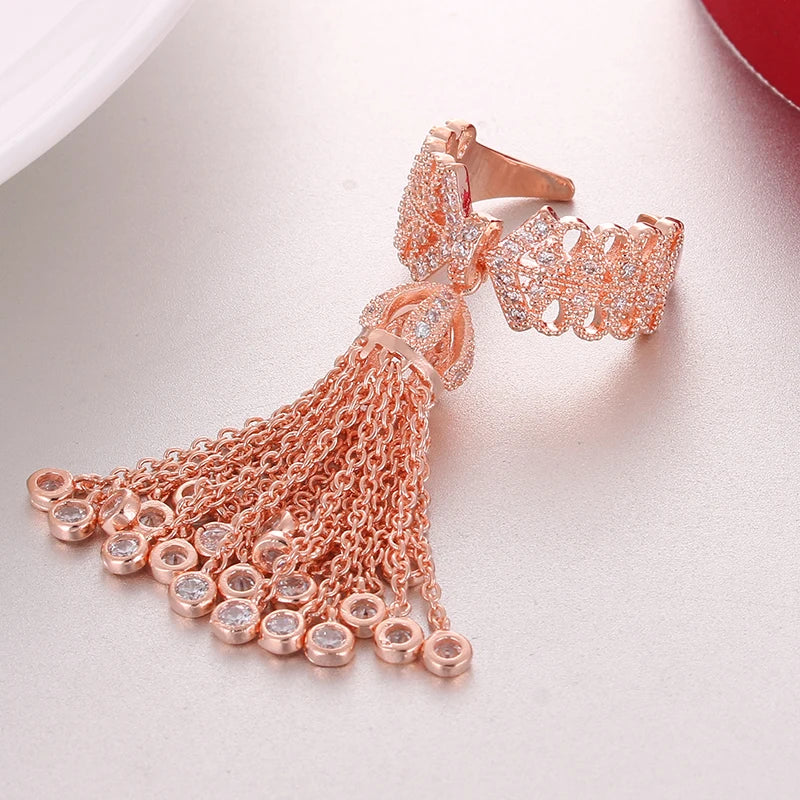 LXOEN Luxury Party Famous Brand Tassel Rings For Women Inlay Cubic Zirconia Adjustable Crown Ring Famous Brand Fashion bague