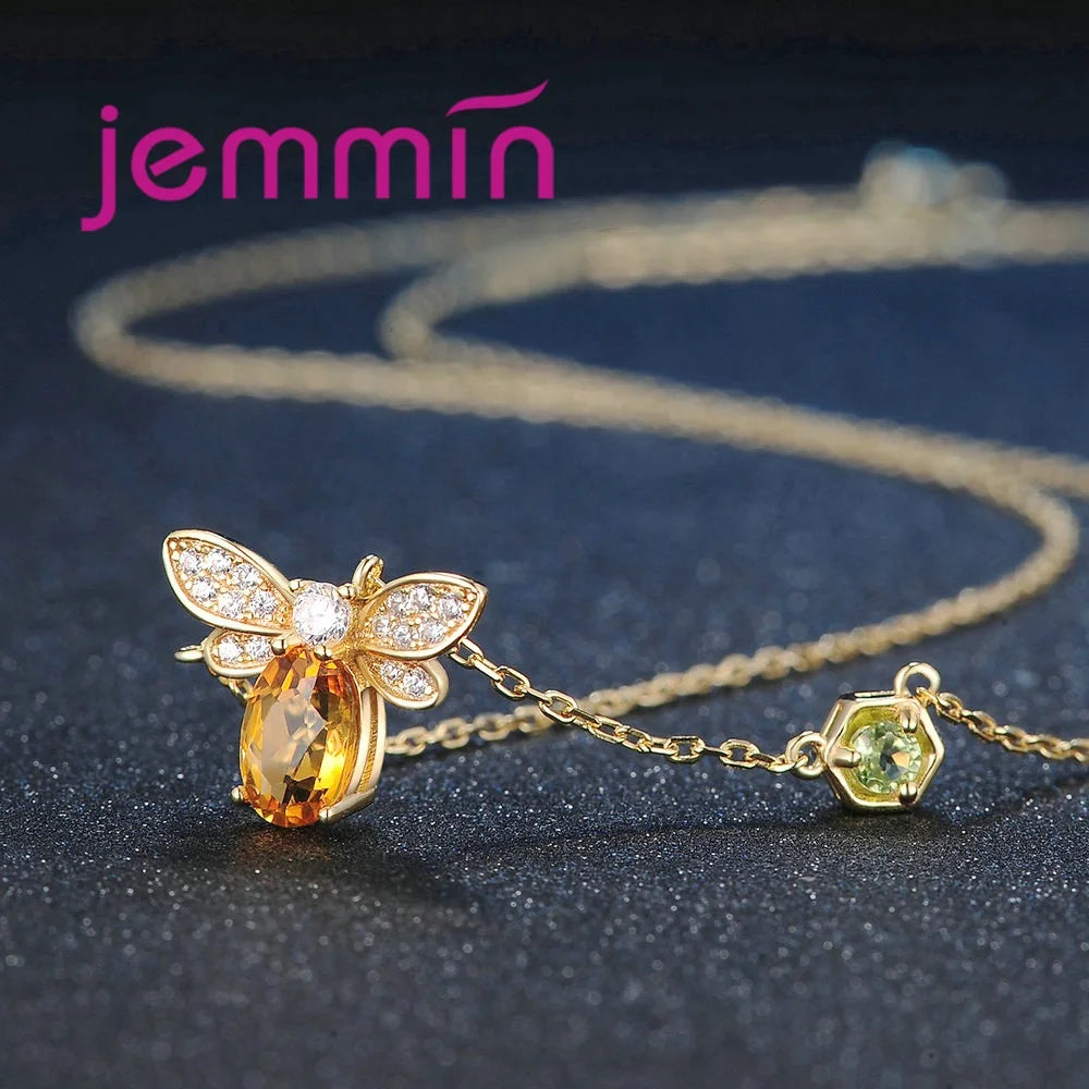 New Arrival Women Fashion Full Sets Bee Jewelry 925 Silver Trendy Gold Color Bracelet Earrings Pendant Necklace For Sale