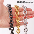 Granny Chic 8/11/13/15mm Mens Chain Silver Gold Black color Stainless Steel Big O Oval Chain Necklace Top quality Jewelry
