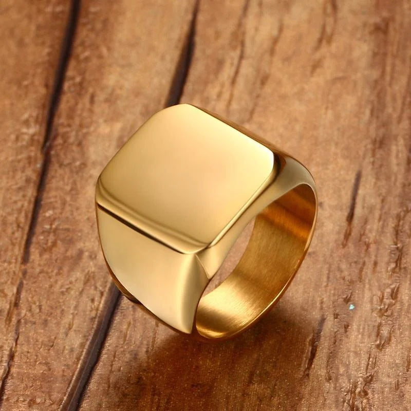 Vnox 12.5mm Signet Ring for Men, Black Square Top Stainless Steel Finger Band, Gothic Punk Rock Boy Stamp Rings