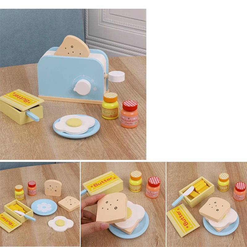 Wooden Kitchen Pretend Play Toy Simulation Wooden Coffee Machine Toaster Machine Food Mixer Baby Early Learning Educational Toys