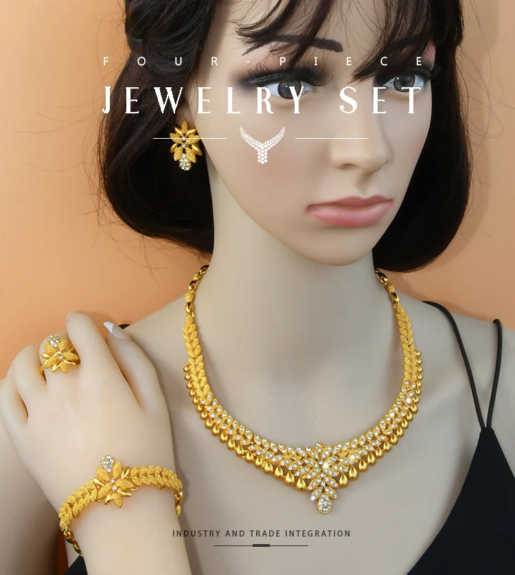 ANIID African Jewelry Set Big Necklace Dubai Ethiopian Gold Color Jewelery Earring Bracelet For Women Bridal Choker Wholesale