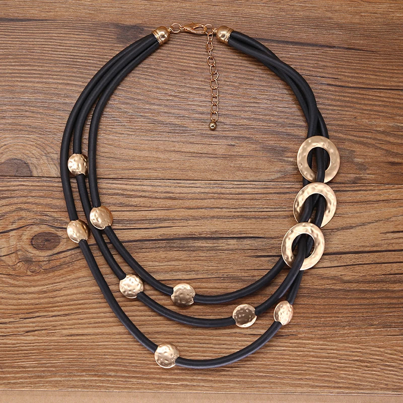 STRATHSPEY Fashion New Long Irregular Copper Tube Necklace For Women Statement Chunky Multi Lay Jewelry