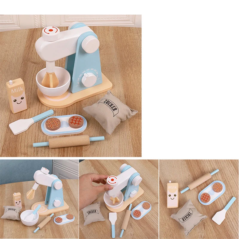 Wooden Kitchen Pretend Play Toy Simulation Wooden Coffee Machine Toaster Machine Food Mixer Baby Early Learning Educational Toys