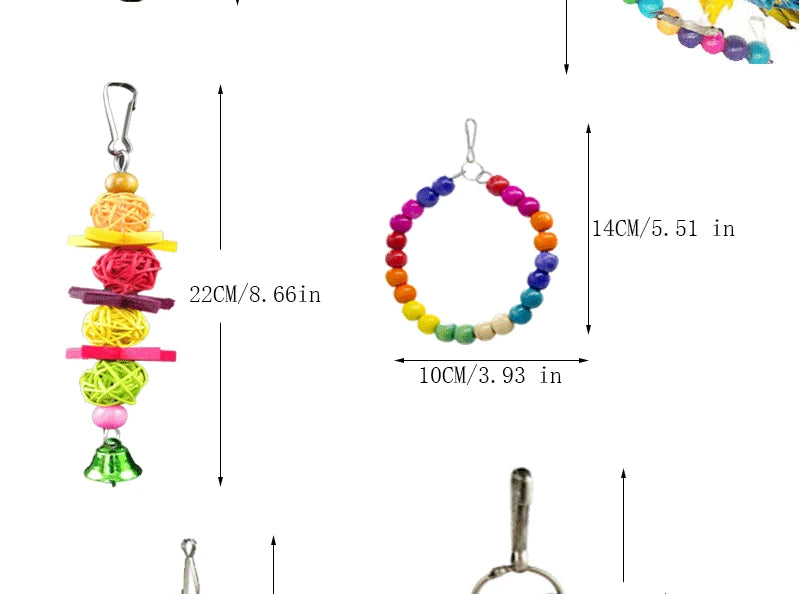 Combination Bird Toys Set Swing Chewing Training Toys Small Parrot Hanging Hammock Parrot Cage Bell Perch Toys with Ladder Toys