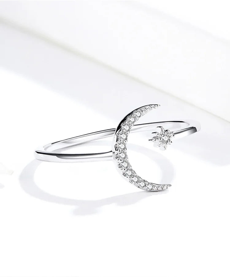 WOSTU Real 925 Sterling Silver Open Ring Finger Adjustable Size Wedding Rings For Women Engagement Fashion Silver Jewelry Gift