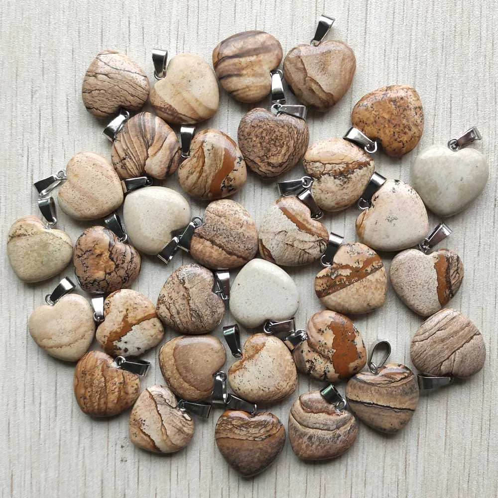 Wholesale 50pcs/lot Assorted Heart Natural Stone Charms Fashion Pendants 20mm for Jewelry Accessories Making Good Quality