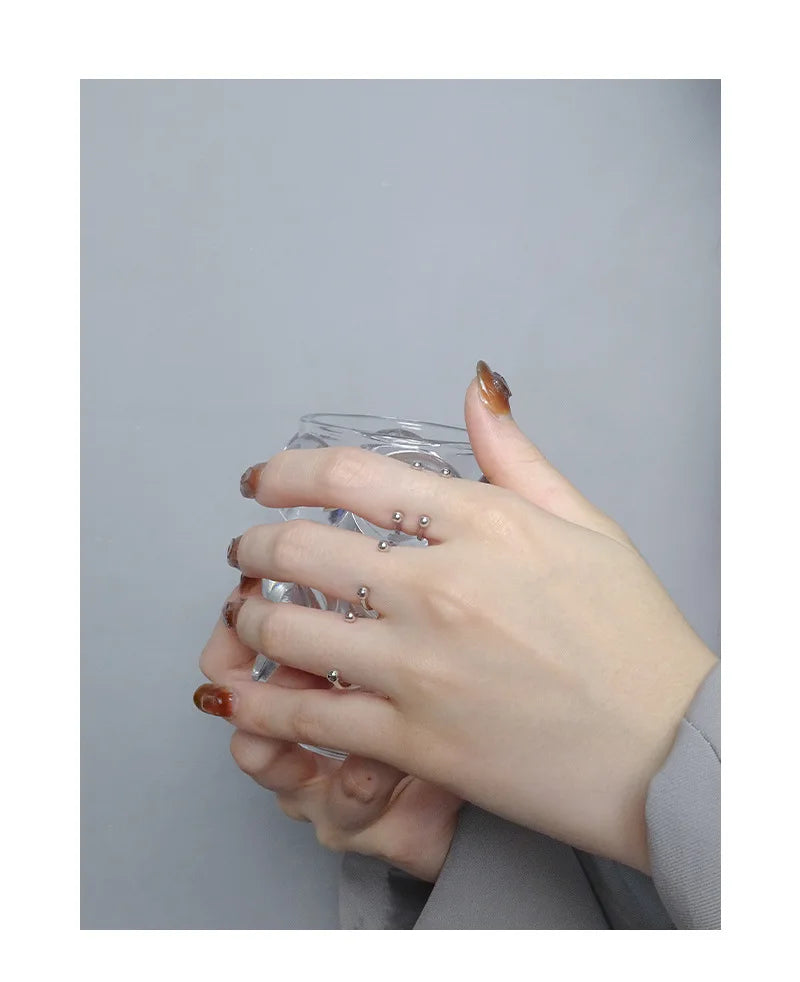 F.I.N.S Minimalist S925 Sterling Silver Geometric Small Bead Open Line Ring Stacking Knuckle Adjustable Finger Rings Fine Jewels