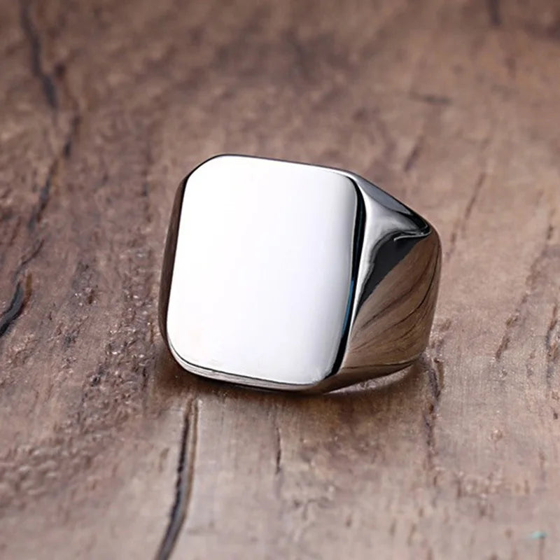Vnox Gothic Punk Rings for Men Signet Rings Round Square Top Stamp Finger Band Chunky Boys Teens Rock Jewelry Fraternal Rings
