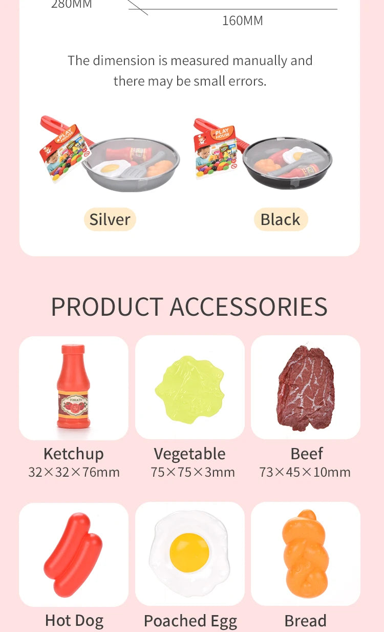 Children Kitchen Food Toys Simulation Frying Pan Vegetables Steak Bread Hot Dog Omelette Play Toy Set for Kids Girls Education