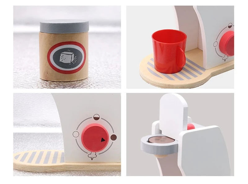 Wooden Kitchen Pretend Play Toy Simulation Wooden Coffee Machine Toaster Machine Food Mixer Baby Early Learning Educational Toys