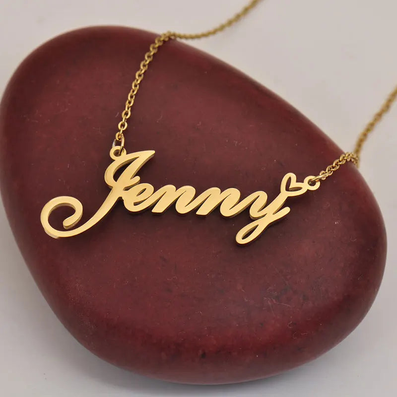 Tiff with Love Heart Name Necklace for Women Stainless Steel Jewelry Nameplate Pendant Femme Mother Child Girls Gift