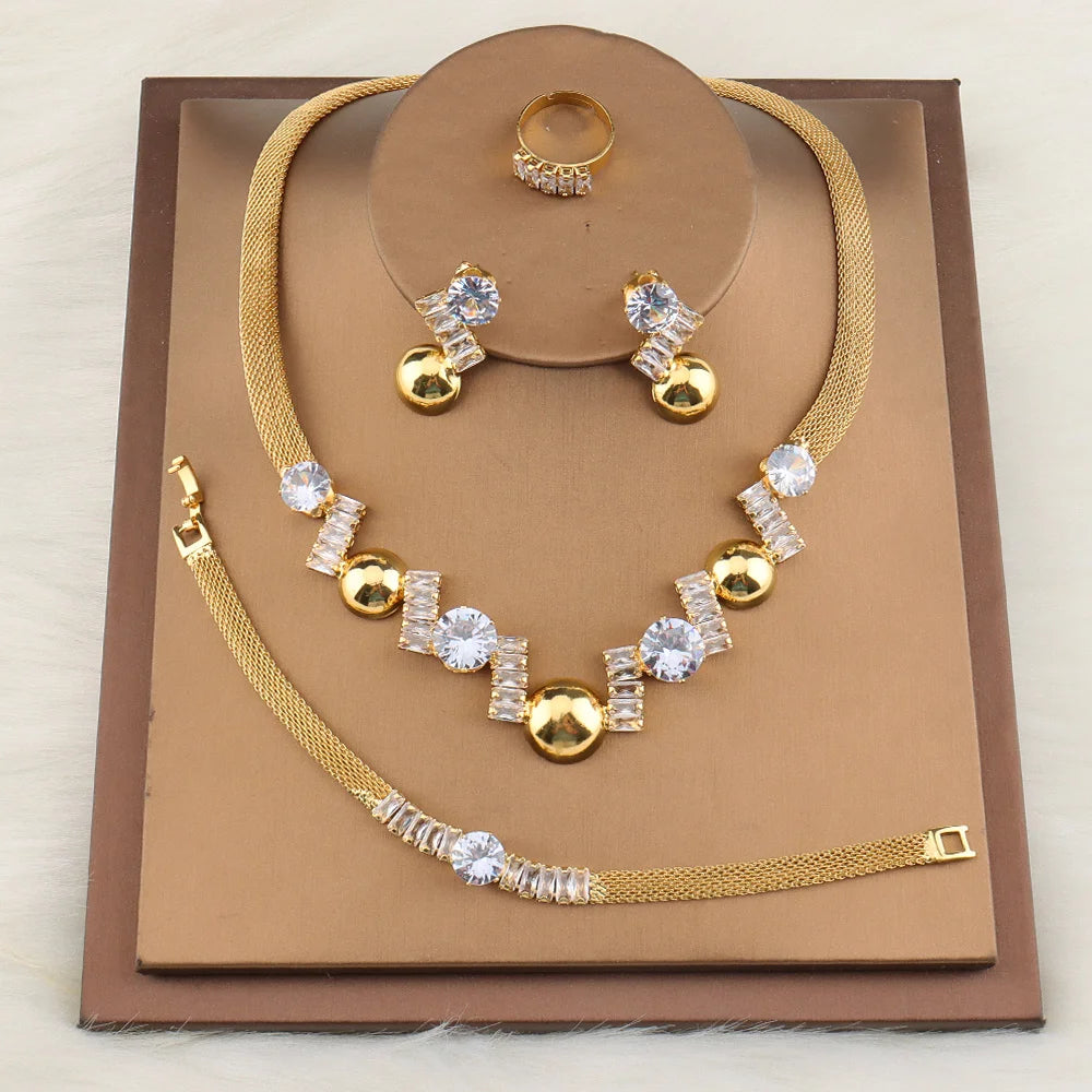Jewelry For Women 2025 Brilliant Cubic Zircon Necklace Earrings Ring and Bracelet Wedding Bridal Jewelry Sets Dress Accessories
